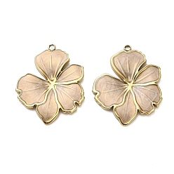 Персиковый Слойка 304 подвески из нержавеющей стали, цветок, с эмалью, реальный 18 k позолоченный, ионное покрытие (ip), розовые, 32x26x2.5 мм, отверстие : 1.8 мм