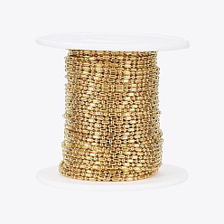 Golden Handmade Ion Plating(IP) 304 Stainless Steel Ball Chains, with Spool, Round with Column, Golden, 4.8x2.5mm and 2.5mm, about 10m/roll(10.936yards/roll)