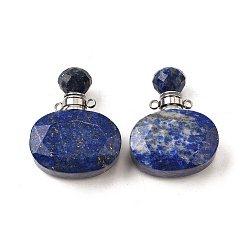 Ляпис-Лазурь Подвески для флаконов духов из натурального лазурита, с 304 фурнитурой из нержавеющей стали, граненые, овальные амулеты, цвет нержавеющей стали, 32~33x25~26x10.5~11.5 мм, отверстие : 1.9 мм