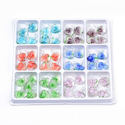 Mixed Color Handmade Lampwork Pendants, Inner Flower, Heart, Mixed Color, 30~32x21~22x9~10mm, Hole: 6~8mm, 50pcs/box