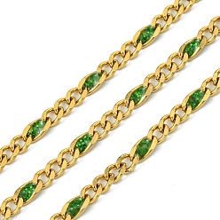 Green Ion Plating(IP) 304 Stainless Steel Enamel Chains, Soldered, with Spool, Green, 11x3x1.5mm