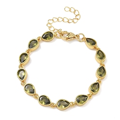 Темно-оливково-зеленый Браслеты-цепочки в форме капли из латуни с инкрустацией кубическим цирконием для женщин, стойки покрытие, без кадмия и без свинца, долговечный, золотые, темно-оливковый зеленый, 6.10 дюйм (15.5 см)