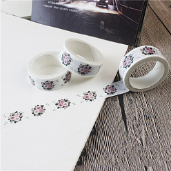 Flower Adhesive Paper Decorative Tape, for Scrapbook, Gifts, Diary, Album, Stationery and Journals Supplies, Flower Pattern, 15mm, about 5.47 Yards(5m)/Roll