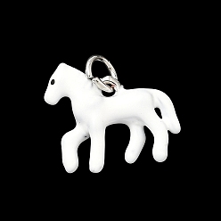 Белый Латунные подвески, лошади прелести, с эмалью, без кадмия и без свинца, стойки покрытие, долговечный, с целью перехода в кольце, платина, белые, 14x17x4.5 мм, отверстие : 3.3 мм