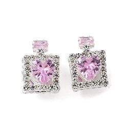 Лавандовый румянец Латунные микро проложить кубического циркония бусы, Флакон духов, со стразами, лавандовый румянец, 17.5x12.5x14 мм, отверстие : 1.2 мм