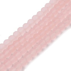 Pink Transparent Glass Beads Strands, Faceted, Frosted, Rondelle, Pink, 8mm, Hole: 1mm, about 65~68pcs/strand, 15.7~16.1 inch(40~41cm)