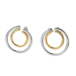 Золотой & Цвет Нержавеющей Стали Двухцветные 304 серьги-гвоздики из нержавеющей стали, двухслойное кольцо, золотые и нержавеющая сталь цвет, 30 мм