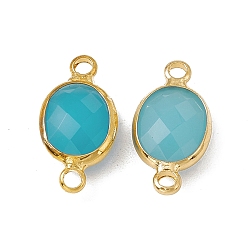 Aquamarine Transparent K9 Glass Connector Charms, with Golden Plated Brass Findings, Faceted, Oval Links, Aquamarine, 16.5x8.5x4mm, Hole: 1.8mm