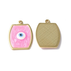 Hot Pink Brass Enamel Pendants, Real 18K Gold Plated, Long-Lasting Plated, Rectangle with Evil Eye Charm, Hot Pink, 29.5x21x2.5mm, Hole: 1.8mm