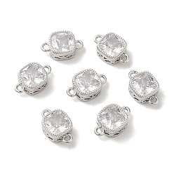 Clear Brass Cubic Zirconia Links Connectors, Platinum, Square, Clear, 11x7x4mm, Hole: 1.2mm