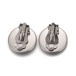 Stainless Steel Color 304 Stainless Steel Clip-on Earring Setting, Flat Round, Stainless Steel Color, Tray: 10mm, 16.5x12x8mm