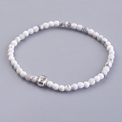 Howlite Natural Howlite Stretch Bracelets, with Alloy Buddha Beads, 2-1/8 inch(5.4cm)