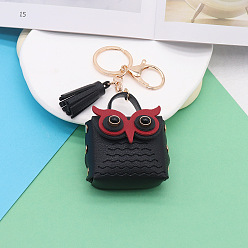 Black Cute Owl Imitation Leather Wallets, with Light Gold Keychian Clasps, Black, Wallet: 5.5x5.5cm