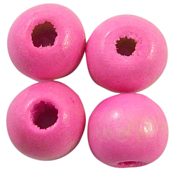 Pink Natural Wood Beads, Bright Color, Round, Dyed, Pink, 8x7mm, Hole: 3mm, about 6000pcs/1000g