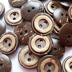 Coconut Brown Carved 2-hole Basic Sewing Button, Coconut Button, Coconut Brown, about 13mm in diameter, about 100pcs/bag