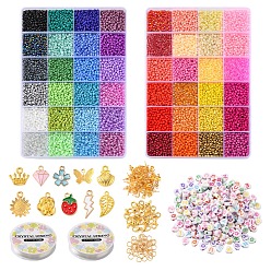 Mixed Color DIY Letter & Seed Beaded Bracelet Keychain Making Kit, Including Glass Seed & Acrylic Heart Beads, Diamond & Flower & Strawberry Alloy Pendants & Clasps, Mixed Color