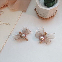 Champagne Pearl Champagne Tulle Hair Clip (single) Elegant Pearl Butterfly Hair Clip with Bow - Graceful, Hair Accessories, Chic.