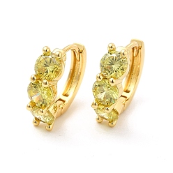 Pale Goldenrod Cubic Zirconia Hoop Earrings, Real 18K Gold Plated Brass Jewelry for Women, Cadmium Free & Lead Free, Pale Goldenrod, 15.5x16.5x5mm, Pin: 0.7~0.9mm