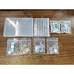 Mixed Color 16Pcs Unicraftale 304 Stainless Steel Cabochon Settings, Lace Edge Bezel Cups, Flat Round, with Transparent Half Round Glass Cabochons, Mixed Color, 14x4mm