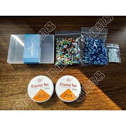 Mixed Color ARRICRAFT DIY Jewelry Making Kit, Including Evil Eye Resin Beads, ABS  Plastic Imitation Pearl Beads, Glass Seed Beads, Round Crystal Elastic Stretch Thread, Mixed Color, Beads: 200pcs & 100g/box