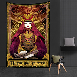 Red Rectangle with Tarot Polyester Decoration Backdrops, Photography Background Banner Decoration for Party Home Decoration, The High Priestess II, 95x73mm
