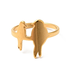 Golden Ion Plating(IP) 201 Stainless Steel Double Birds Finger Ring for Women, Golden, US Size 6 1/2(16.9mm)