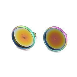 Rainbow Color Плоские круглые 304 застежки для сережек-гвоздиков из нержавеющей стали с ионным покрытием (IP), Радуга цветов, лоток : 14 мм, 16 мм, штифты : 0.7 мм