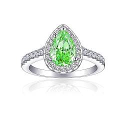 Lime 925 Sterling Silver Micro Pave Cubic Zirconia Plain Band Rings, Real Platinum Plated, Teardrop, Lime, Inner Diameter: 17.4mm