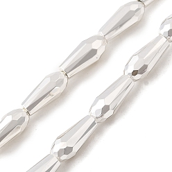 с Покрытием Серебра Стеклянные бусины с гальваническим покрытием , teadrop, граненые, со серебряным покрытием, 10x4.5 мм, отверстие : 0.9 мм, около 42 шт / нитка, 15.75'' (40 см)