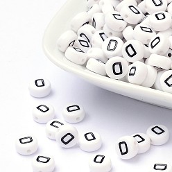 Letter D Acrylic Beads, with Horizontal Hole, Letter, Flat Round, Letter.D, 7x4mm, Hole: 1mm, about 3500pcs/500g