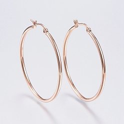 Rose Gold 304 Stainless Steel Big Hoop Earrings, Hypoallergenic Earrings, Ring Shape, Rose Gold, 12 Gauge, 44~46x2mm, Pin: 0.7~1.3x0.68mm