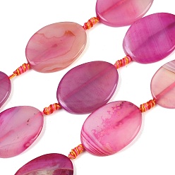 Ярко-Розовый Натуральные полосатые агатовые бусы, окрашенная и подогревом, Плоско-овальные, ярко-розовый, 40~42x31~34x6~8 мм, отверстие : 2 мм, около 8 шт / нитка, 15.94''~16.54'' (40.5~42 см)