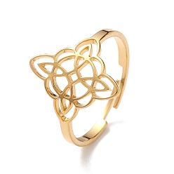 Golden Sailor's Knot 304 Stainless Steel Hollow Adjustable Ring for Women, Golden, Inner Diameter: 18mm