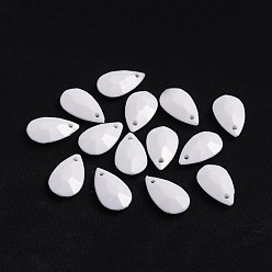 White Opaque Acrylic Pendants, Faceted, teardrop, White, 20x12x5mm, Hole: 2mm, about 850pcs/500g