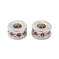 Темно-Оранжевый Латунные шарики циркония кубической, долговечный, без свинца и без кадмия, платина, колонка, темно-оранжевый, 6x3 мм, отверстие : 2.5 мм