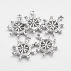 Platinum Tibetan Style Alloy Pendants, Cadmium Free & Lead Free, Ship's Wheel, Platinum, 23x19x3.5mm, Hole: 2mm