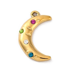 Разноцветный 304 из нержавеющей стали горный хрусталь подвески, ионное покрытие (ip), луна, реальный 14 k позолоченный, красочный, 22x13x3 мм, отверстие : 1.6 мм