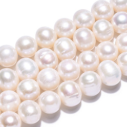 Creamy White Natural Cultured Freshwater Pearl Beads Strands, Potato, Creamy White, 9~11mm, Hole: 0.6mm, about 41pcs/strand, 15.35~15.75 inch(39~40cm)