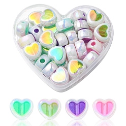 Mixed Color 32Pcs 4 Colors UV Plating Rainbow Iridescent Acrylic Beads, Heart, Mixed Color, 12.5x15x8mm, Hole: 3.7mm, 8pcs/color