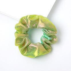 C84-Gradient Color-8 (Color Code: New Green) Metallic Rainbow Gradient Fabric Hair Scrunchie with Laser Hot Stamping Gold Dual Color Bowknot Headband