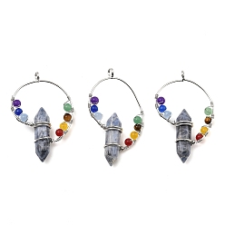 Sodalite Natural Sodalite Double Terminal Pointed Big Pendants, Chakra Faceted Bullet Charms with Rack Plating Platinum Tone Brass Findings, 49~53x30~34x11mm, Hole: 4mm