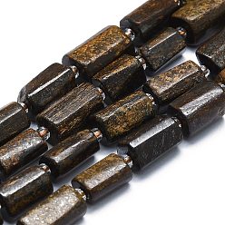 Bronzite Natural Bronzite Beads Strands, with Seed Beads, Faceted, Column, 12~13x6~8x6~8mm, Hole: 1mm, about 28pcs/strand, 15.55''~15.75'(39.5~40cm)