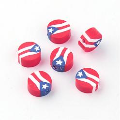 Red Handmade Polymer Clay Beads, Flat Round & Flag, Red, 9~10x4~5mm, Hole: 2mm