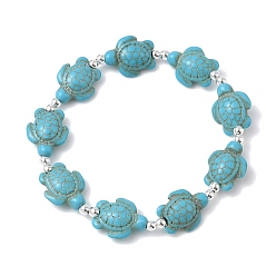 Серебро Браслеты из синтетической бирюзы и немагнитных гематитовых бусин, эластичные, для женщин и мужчин., черепаха, бирюзовые, серебряные, внутренний диаметр: 1.89 дюйм (4.8 см)