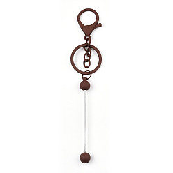 Saddle Brown Spray Painted Alloy Bar Beadable Keychain for Jewelry Making DIY Crafts, with Alloy Lobster Clasps and Iron Ring, Saddle Brown, 15.5~15.8cm