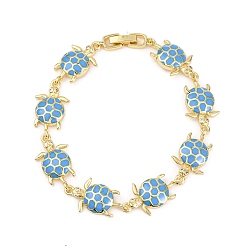 Королевский синий Латунные браслеты с микропаве из прозрачных кубических цирконий для женщин, черепаха, с эмалью, долговечный, стойки покрытие, без свинца и без кадмия, реальный 18 k позолоченный, королевский синий, 8-1/8 дюйм (20.5 см)