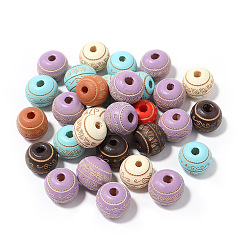 Flower Spray Painted Wood Beads, for DIY Craft, Jewelry Making, Round with Engraved Pattern, Mixed Color, Floral Pattern, 10mm, Hole: 3mm