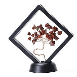 Carnelian Natural Carnelian Tree of Life Feng Shui Ornamentss, with Plastic Floating Display Cases, Home Display Decorations, Rhombus, 90x20x90mm
