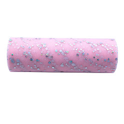 Pearl Pink 10 Yards Sparkle Polyester Tulle Fabric Rolls, Deco Mesh Ribbon Spool with Paillette, for Wedding and Decoration, Pearl Pink, 15cm