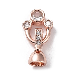 Rose Gold Rack Plating Brass Pave Clear Cubic Zirconia Fold Over Clasps, Cadmium Free & Lead Free, Long-Lasting Plated, Paw Print, Rose Gold, Ring: 13x10x3mm, Clasp: 12x6mm, Inner Diameter: 4.5mm